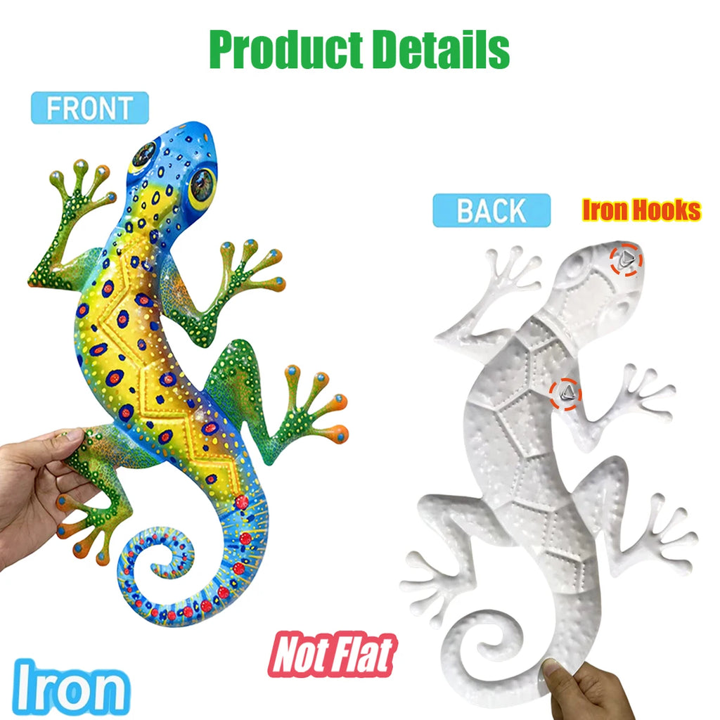 Large 3D Metal Gecko Wall Sculpture — Indoor & Outdoor Iron Lizard Art