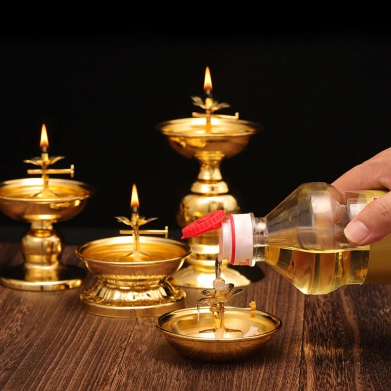 Brass Butter Oil Lamp — Traditional Buddhist Prayer Light