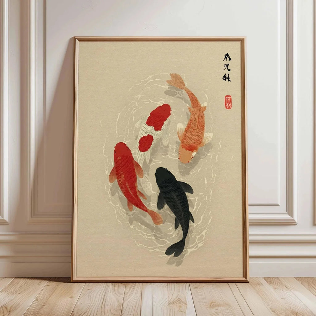 Vintage Koi Fish Canvas Print — Japandi Aesthetic Wall Art