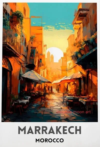 Casablanca & Marrakesh Travel Poster — Moroccan Architecture Canvas Print