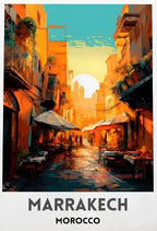 Casablanca & Marrakesh Travel Poster — Moroccan Architecture Canvas Print