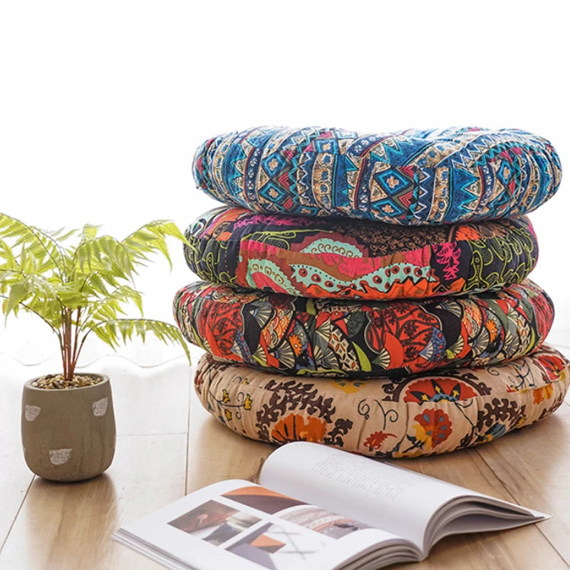 Round Floor Meditation Cushion — Thick Washable Tatami Seat Pad