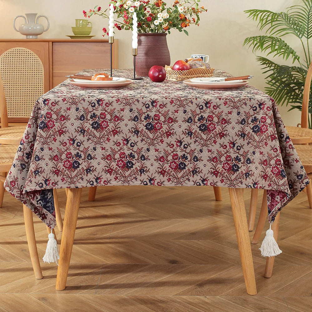 Moroccan Floral Tablecloth — Vintage Pattern Rectangular Table Cover