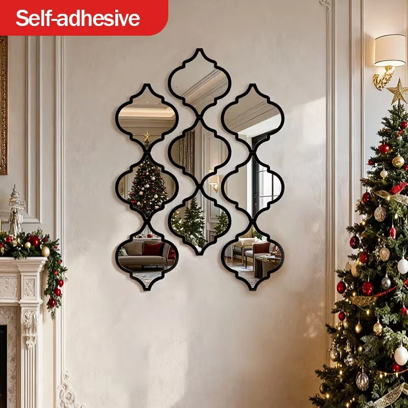 Moroccan-Style Wall Mirror Set – Classic Black Geometric Design