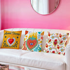 Milagro Sacred Heart Pillow Cover — Mexican Folk Art Cushion Cover