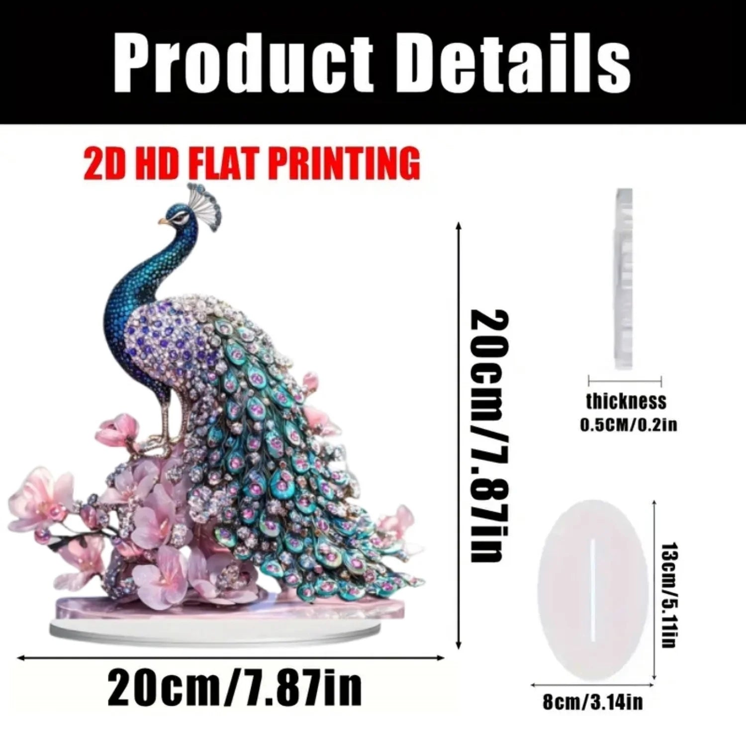 Decorative Acrylic Peacock Figurine — Jeweled Tabletop Ornament
