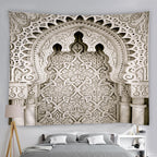 Blue Moroccan Arch Tapestry — Islamic Geometric Wall Hanging