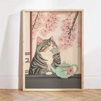 Japanese Ukiyo-e Style Funny Black Cat Bathroom Poster Print Canvas Painting Wall Art Picture for Kitchen Bathroom Home Decor