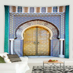 Blue Moroccan Arch Tapestry — Islamic Geometric Wall Hanging