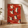 Japandi Flying Birds Wall Art — Sage Green & Gold Print