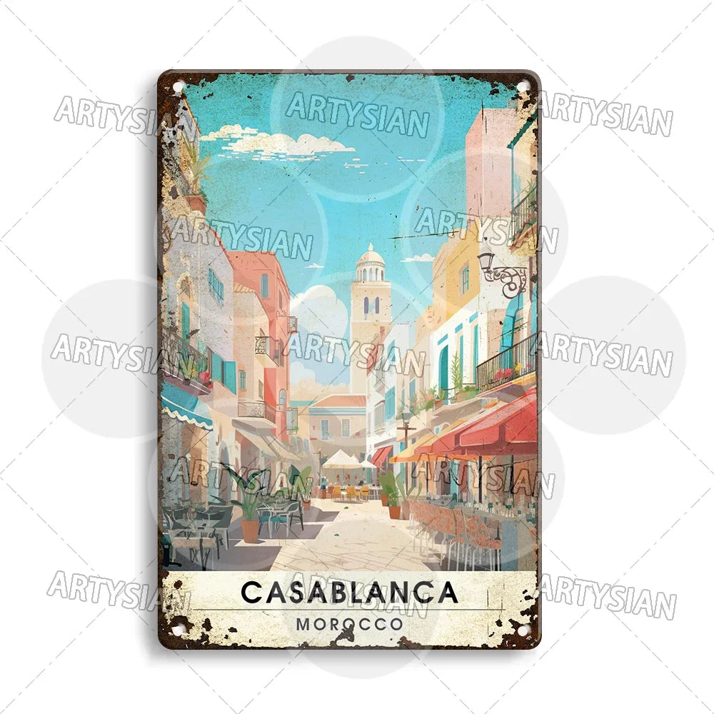 Maghreb Cityscape Metal Sign — North African Travel Wall Décor