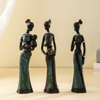 African Women Sculpture Set — 3-Piece Resin Figurines