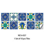 10pcs Blue & Gray Matte Surface Wall Sticker Film For Tiles /Ground in Kitchen Backsplash Floor PVC Art Wallpaper Peel & Stick