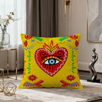 Milagro Sacred Heart Pillow Cover — Mexican Folk Art Cushion Cover