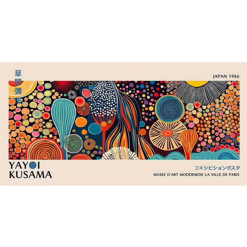 Large Yayoi Kusama Japanese Abstract Canvas Poster, Unframed Panoramic Modern Prints for Living Room and Bedroom Home Decortions