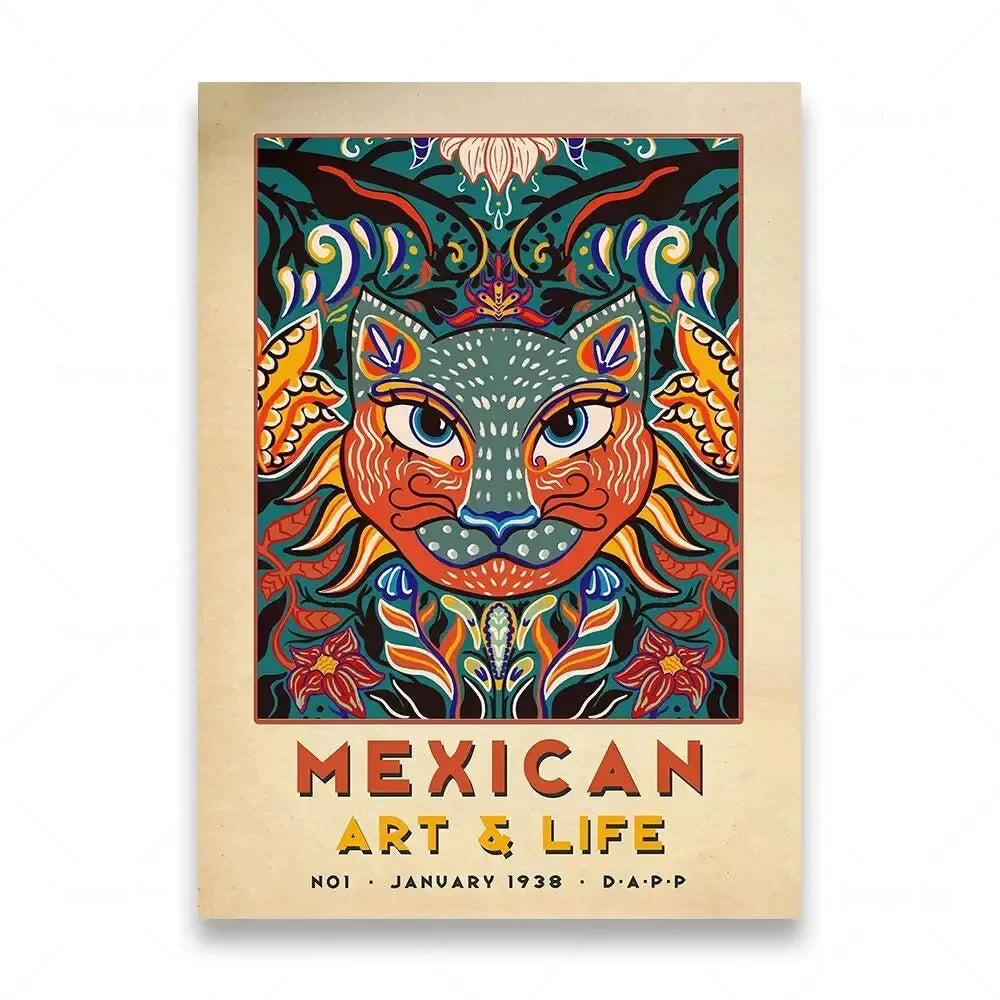 Mexican Folk Art Canvas Print — Vintage-Style Wall Art Poster