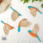 Wooden Bird Wall Sculpture Set — 5-Piece Vintage Hanging Art