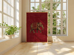 Red Tribal Elephant Wall Art — Indian Boho Canvas Print