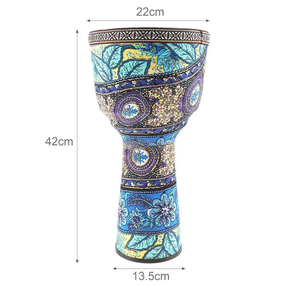 African Djembe Drum — 8.5 Inch Hand Drum with Colorful Cloth Art
