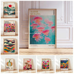 Yayoi Kusama Pink Jellyfish — Mount Fuji Abstract Canvas Print