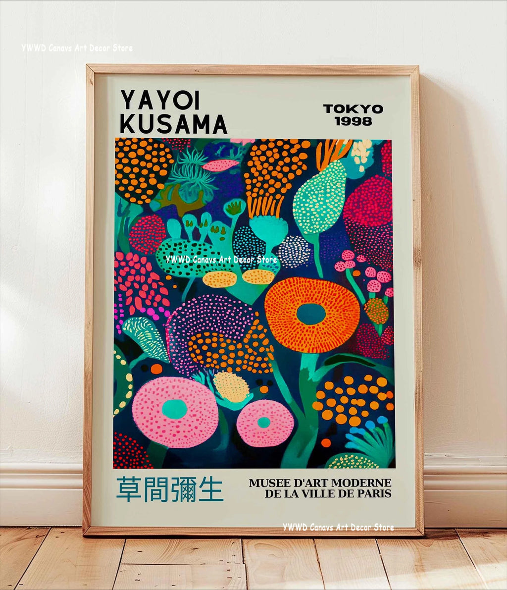 Yayoi Kusama Pink Jellyfish — Mount Fuji Abstract Canvas Print
