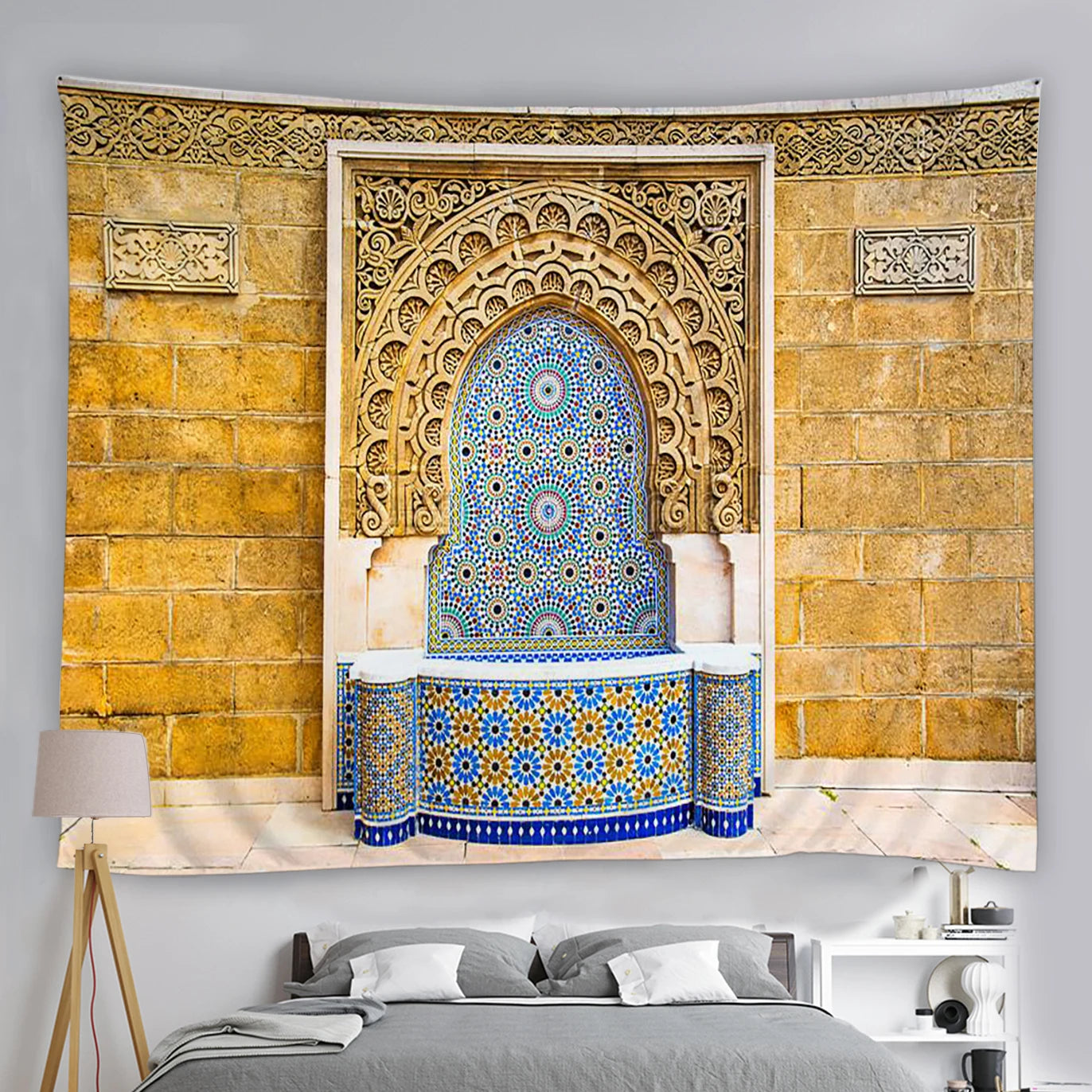 Islamic Retro Blue Moroccan Architectural Tapestry hanging geometric pattern Door Bohemian Living Room Home decor tapestry