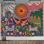 Huichol-Inspired Mexican Yarn Art Tapestry Wall Hanging – Vibrant Mandala Home Decor