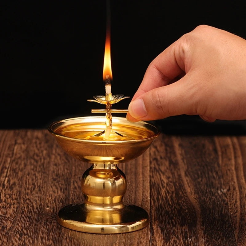 Brass Butter Oil Lamp — Traditional Buddhist Prayer Light