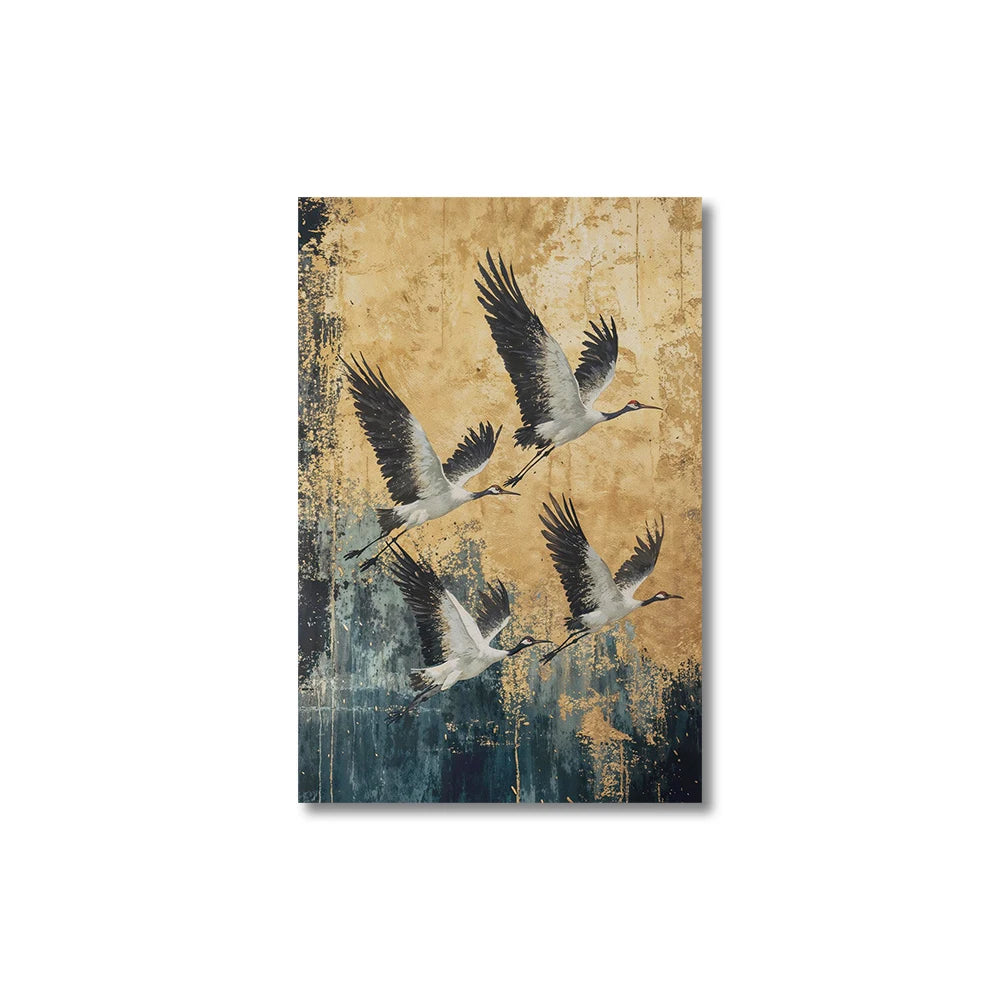 Sage Green Gold Japandi Art Print Flying Birds Wall Art Abstract Sun Art Living Room Decor Japanese Wall Art Bedroom Decor Gift