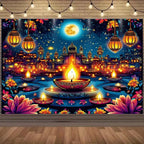Happy Diwali Backdrop — Diya & Lotus Festival Photo Banner, 25 Designs