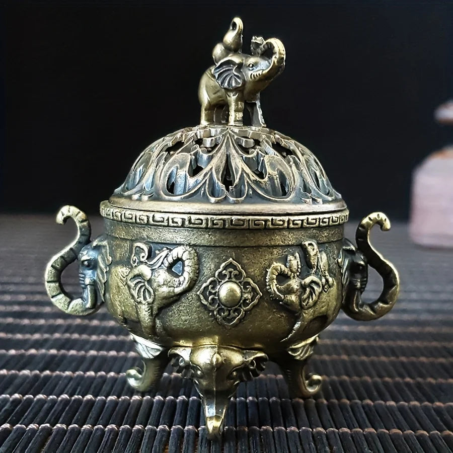 Brass Elephant Incense Burner — Handcrafted Indian Sculpture