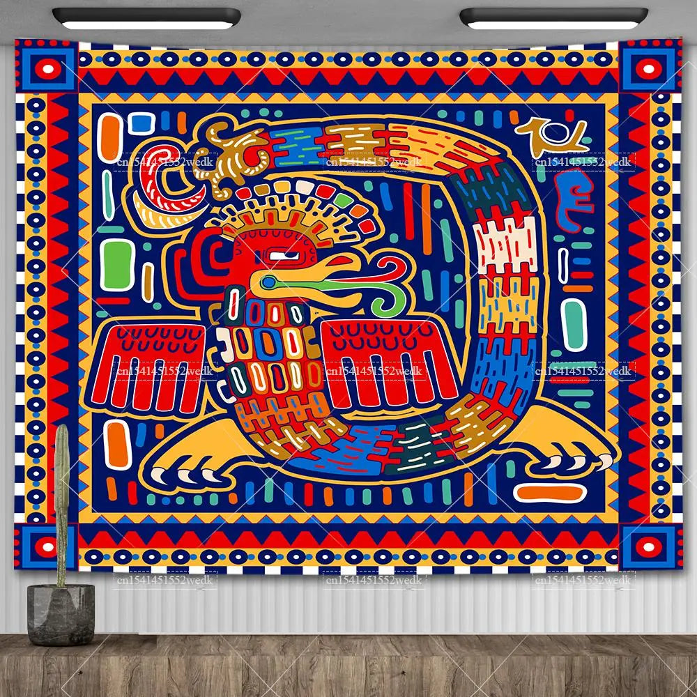 Huichol-Inspired Mexican Yarn Art Tapestry Wall Hanging – Vibrant Mandala Home Decor