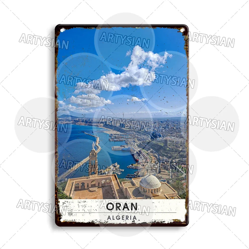 Maghreb Travel Cityscape Metal Sign Egypt Algiers Algeria Djerba Tunisia Marrakesh Morocco Alger Hoggar Oran Casablanca Agadir
