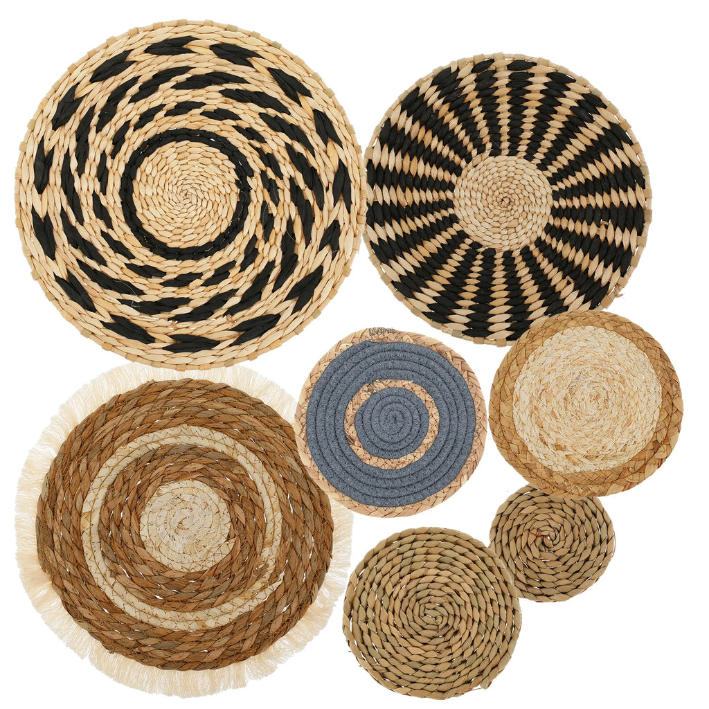 Boho Woven Wall Basket Set — 7-Piece Seagrass & Rattan
