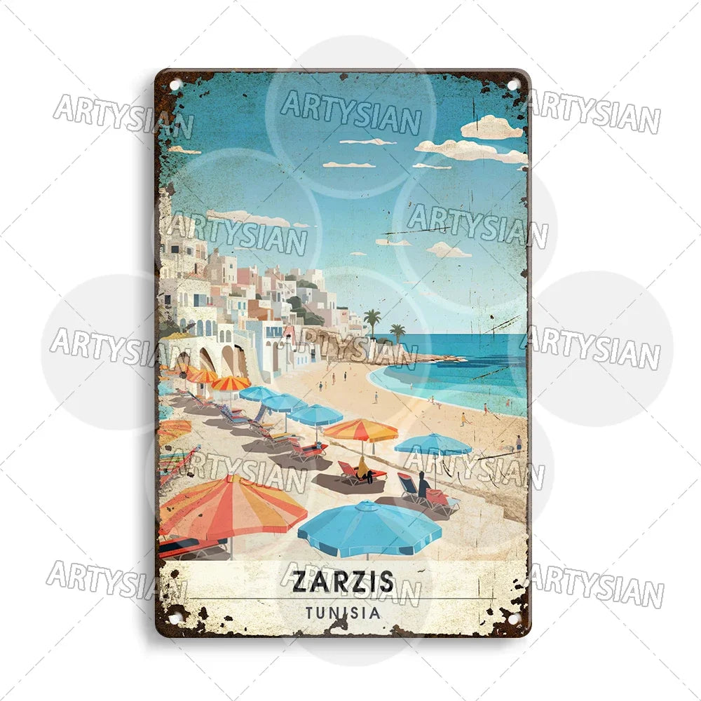 Maghreb Cityscape Metal Sign — North African Travel Wall Décor