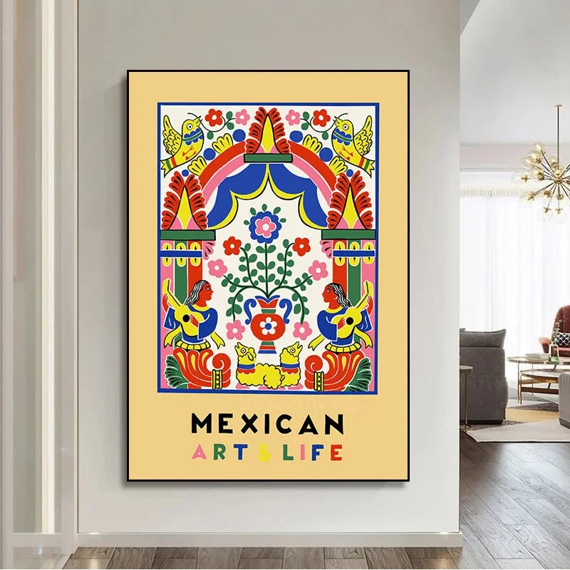 Design 5: Mexican Art & Life folk-art floral vintage poster