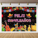 Mexican Fiesta Photo Backdrop — Cinco de Mayo Cactus & Guitar Party Banner