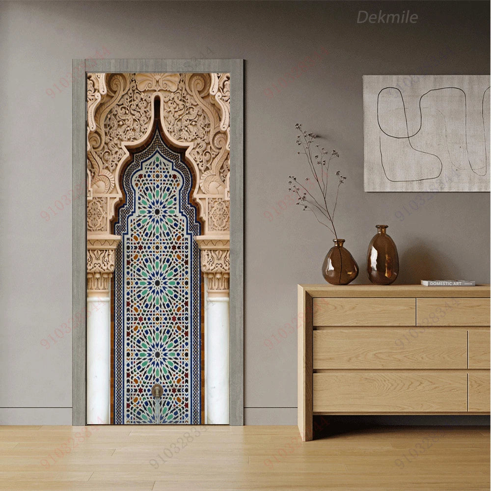 Moroccan Arch Door Mural — Islamic Geometric Wall Sticker