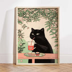 Japanese Ukiyo-e Style Funny Black Cat Bathroom Poster Print Canvas Painting Wall Art Picture for Kitchen Bathroom Home Decor