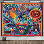 Huichol-Inspired Mexican Yarn Art Tapestry Wall Hanging – Vibrant Mandala Home Decor