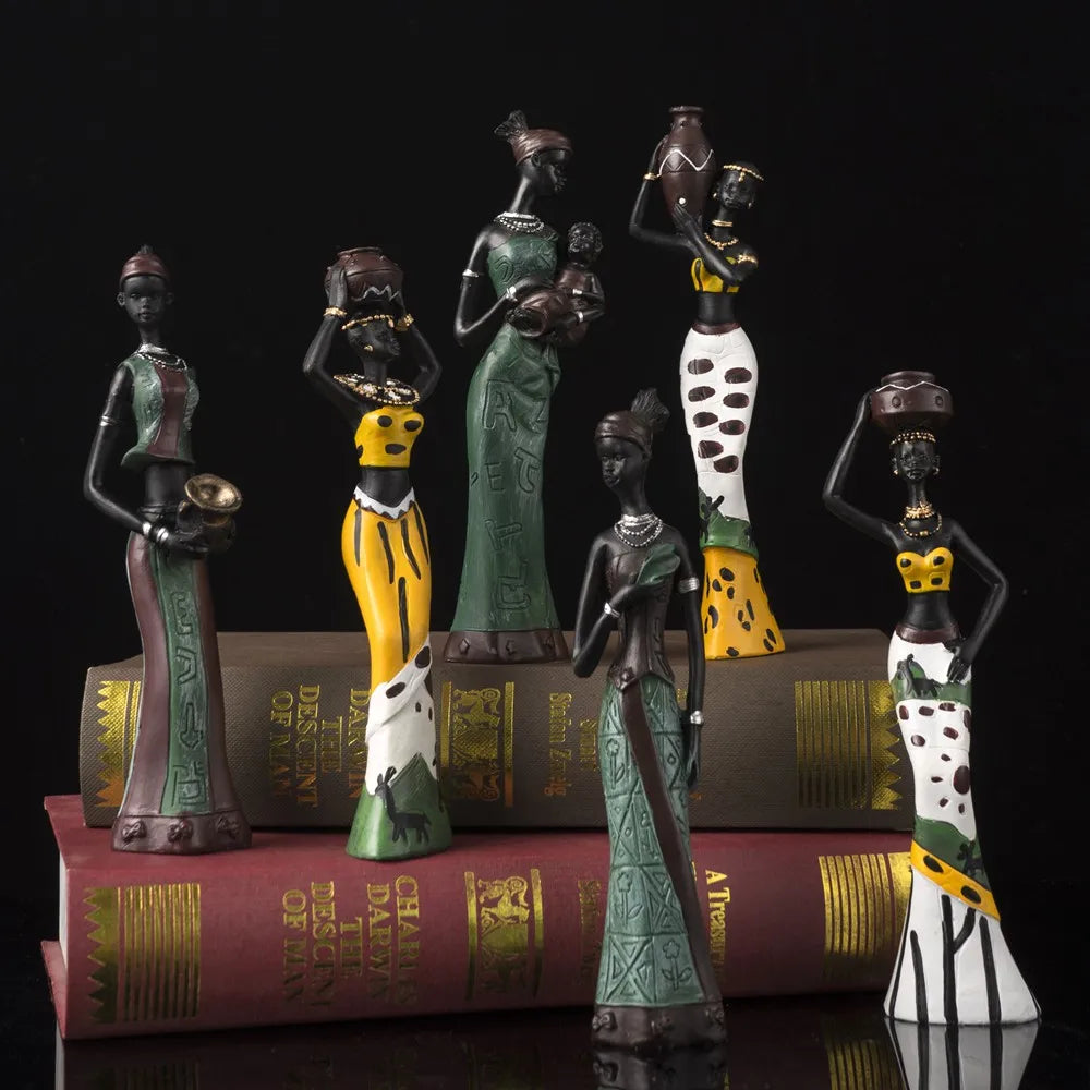 African Women Sculpture Set — 3-Piece Resin Figurines
