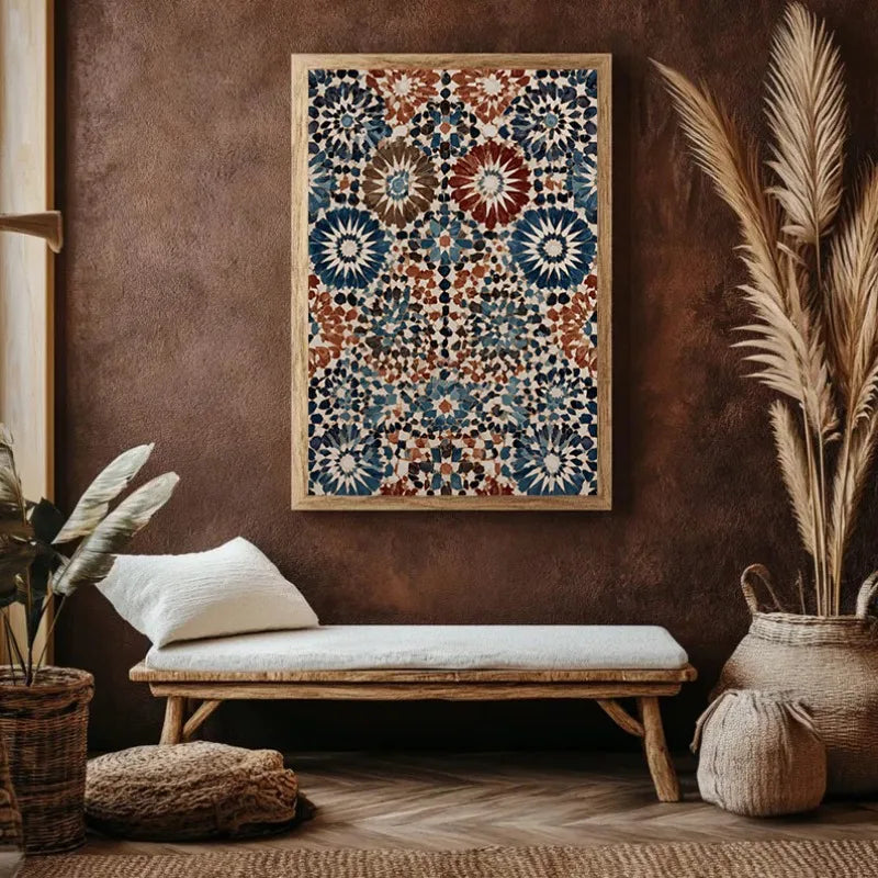 Moroccan Courtyard Mosaic Canvas Print — Mediterranean Arch Wall Art