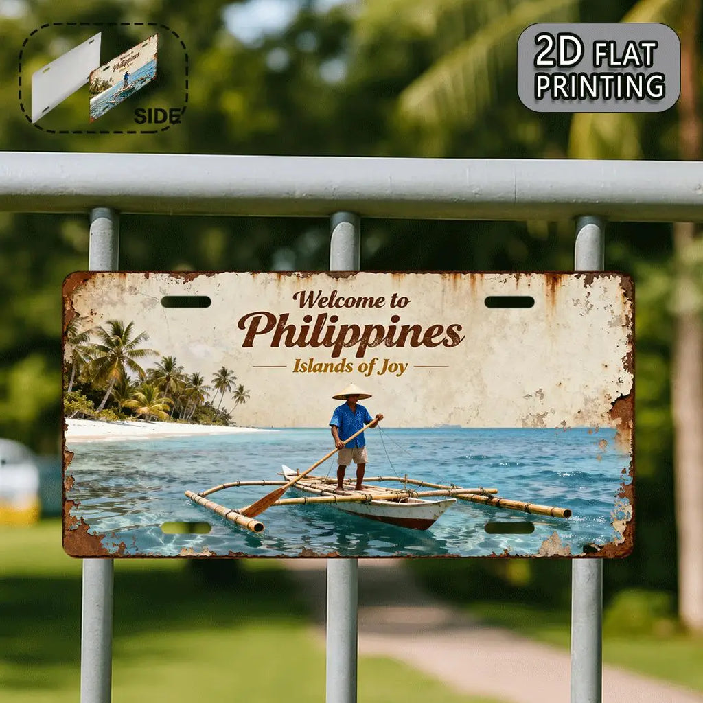 Vintage Philippines "Islands of Joy" Metal Wall Sign — Decorative Aluminum Plate