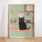 Japanese Ukiyo-e Style Funny Black Cat Bathroom Poster Print Canvas Painting Wall Art Picture for Kitchen Bathroom Home Decor