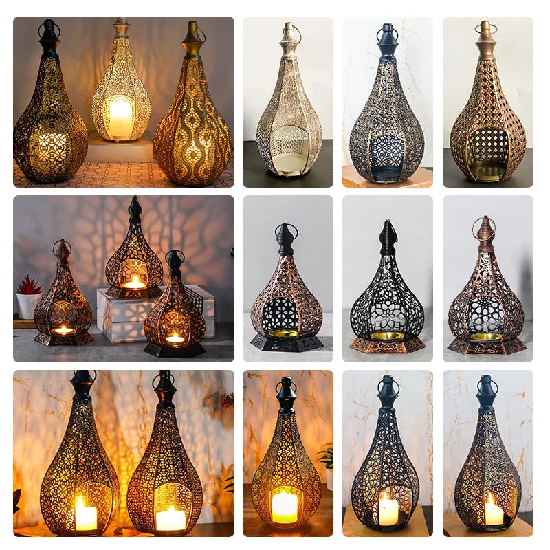 Moroccan Iron Lantern — Hand-Pierced Hanging Candle Holder