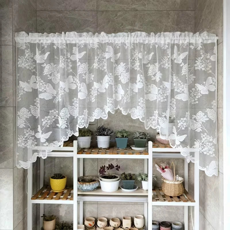1pc Elegant Romantic Lace Butterfly Flower Semi-Transparent Curtain French Rod Pocket Design for Home Decoration
