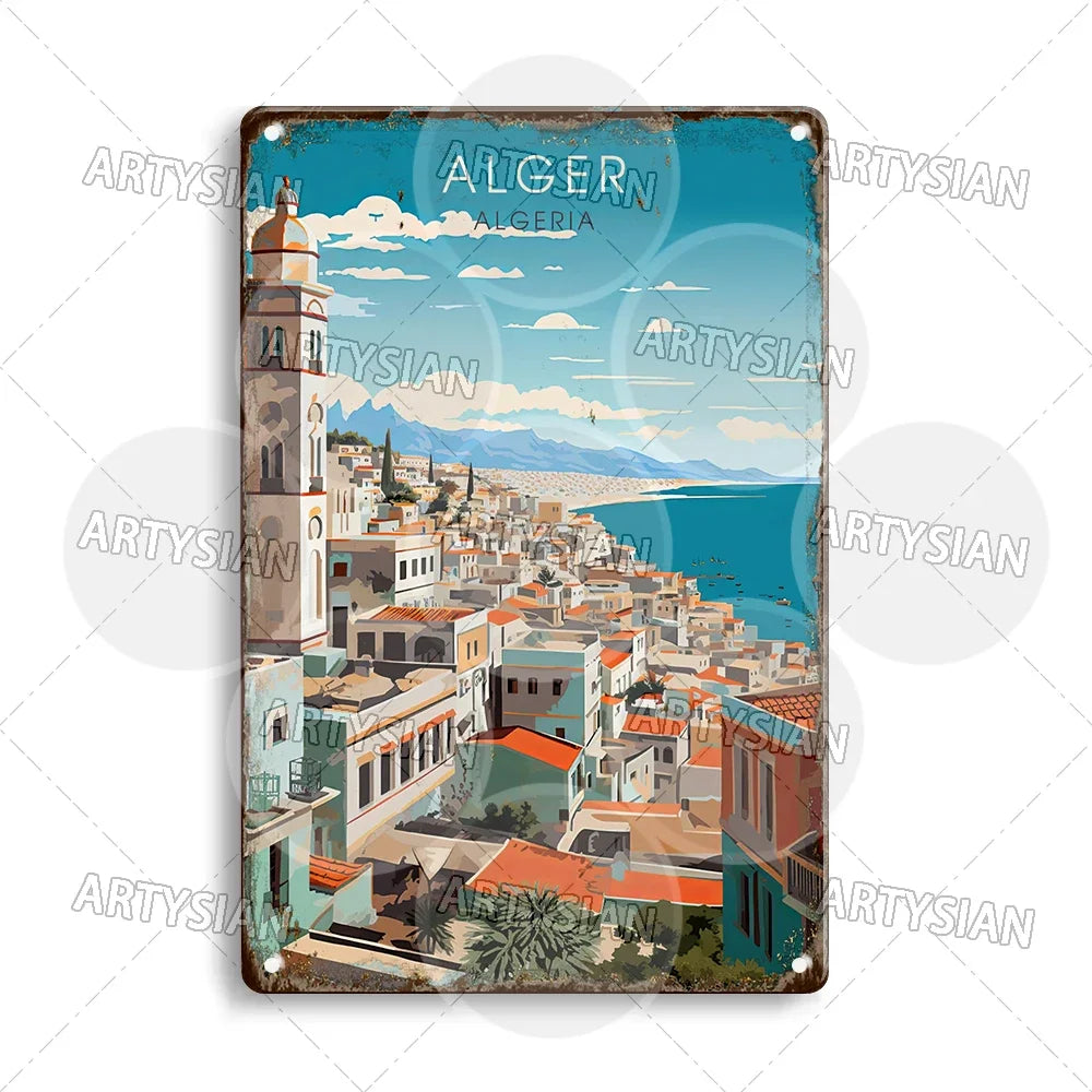 Maghreb Cityscape Metal Sign — North African Travel Wall Décor