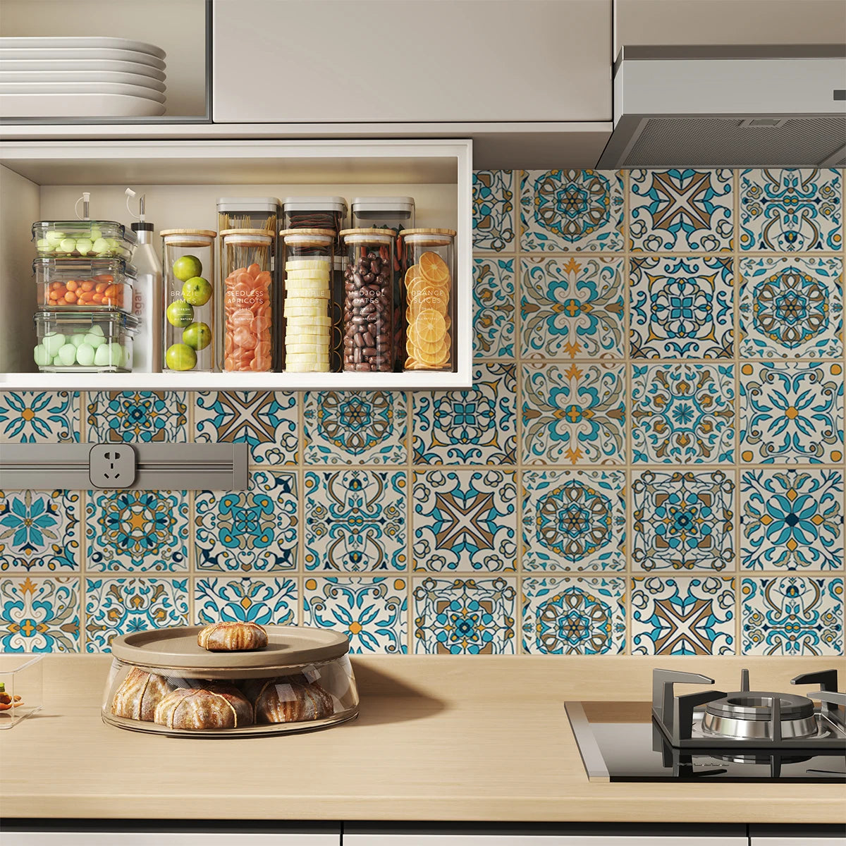 Moroccan Vintage Floral Tile Stickers, Self-Adhesive Moisture-Resistant, Removable Vinyl Home Decor for Kitchens, Bathrooms