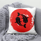 Lucky Cat & Mount Fuji Cushion Cover — Japanese Art Pillow