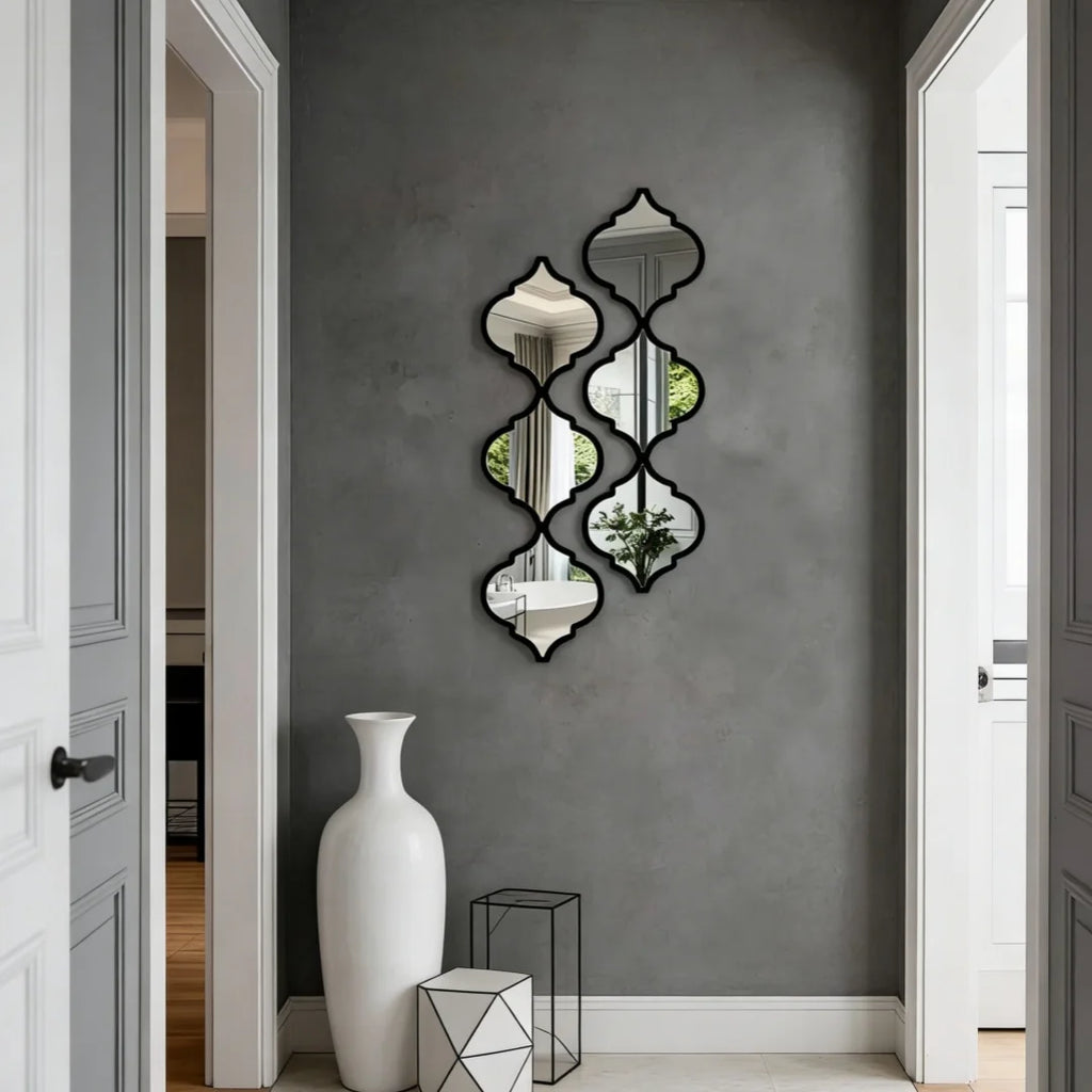 Moroccan-Style Wall Mirror Set – Classic Black Geometric Design